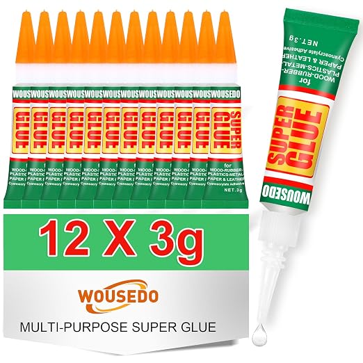 WOUSEDO 12 X 3g Super Glue Clear, Fast Drying Cyanoacrylate(CA) Glue