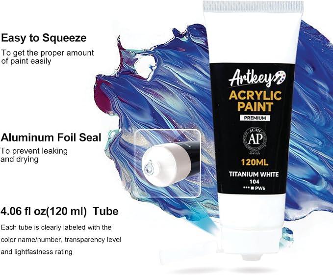 Artkey Acrylic Paint - White and Black (120 ml/4.06 oz) Tubes, Rich & Vibrant Pigments, Professional Artists Acrylic Paints - Art Supplies for Canvas Wood Rock Clay Fabric Ceramics Art Crafts Painting