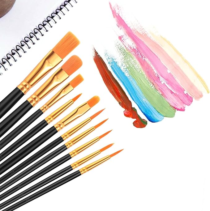 AROIC Paint Brush Set, 10 Pack 100 Pcs Acrylic Paint Brushes | Artist Paint brushes for Oil Watercolor Acrylic Face Rock Painting（Black）