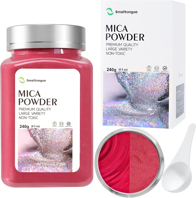 Mica Powder, Apricot Pink, 240g with Scoop, Complies with ASTM D-4236 | For Epoxy Resin, Soap, Bath Bomb, Candle| Safety Material| Odorless| Brilliant Colors