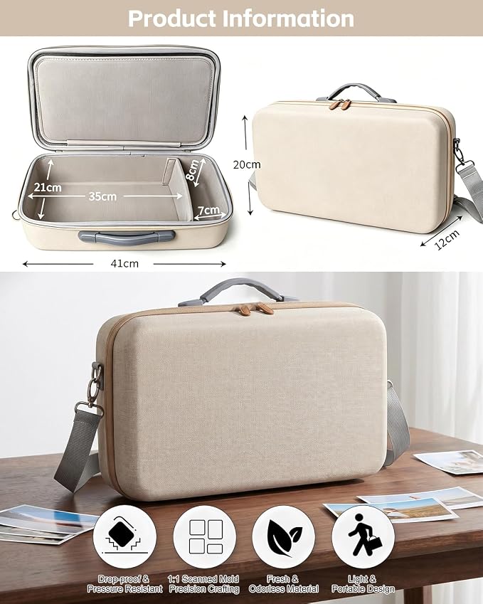 Hard Carrying Case for Liene PixCut S1 Color Photo Sticker Printer & Cutting Machine All-in-One Sticker Maker for DIY Crafts, PixCut S1 Storage Bag with Adjustable Divider (PixCut S1-Khaki)