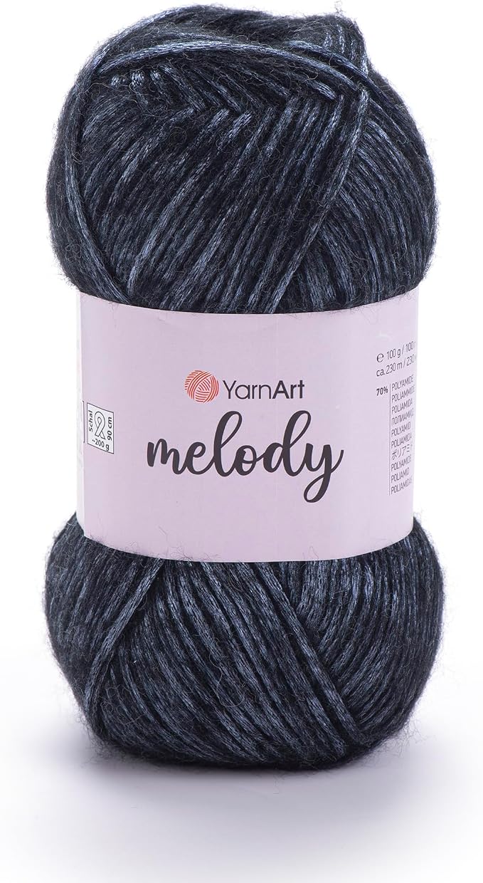 YarnArt Melody Variegated Chainette – Metallic Sheen Fiber for Knitting, Crochet & Embroidery, 100g (3.5 oz) Skein, 230m (251 yd), Premium Blend of 70% Polyamide 21% Acrylic 9% Wool (884)