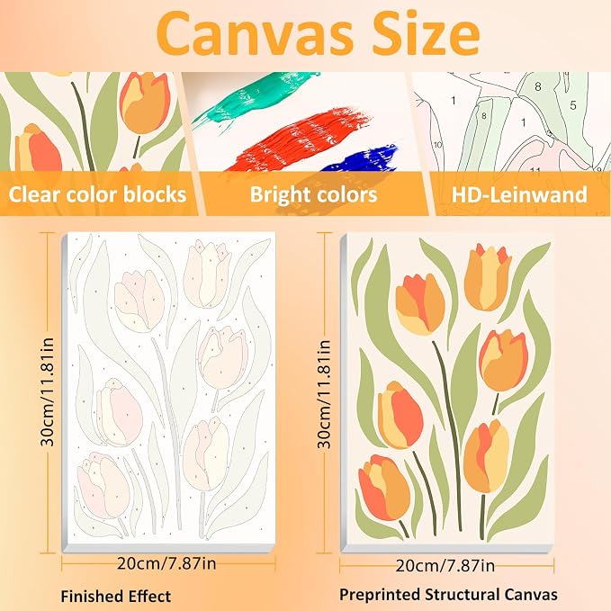 Mandun 3 Pack Paint by Numbers Kit for Adults with Frame, Easy Flower Paint by Numbers, Adult Gift Craft Kits 7.8x11.8 Inch with Frame and Easel