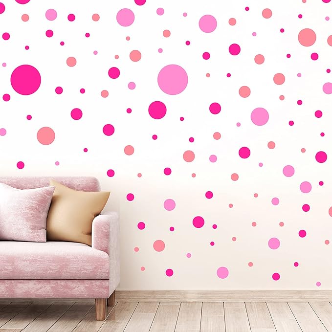 Zonon 264 Pcs Pink Polka Dot Wall Decals, Circle Vinyl Peel and Stick