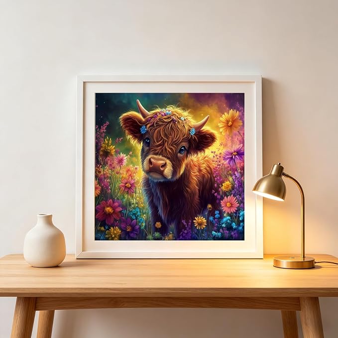 5D Highland Cow Diamond Art kits for Adults Beginners 13.7x 13.7 Inch | Animals Diamond Painting Kit DIY Full Round Drill Paint by Diamonds Dot Gem Art for Adult, Home Wall Decor