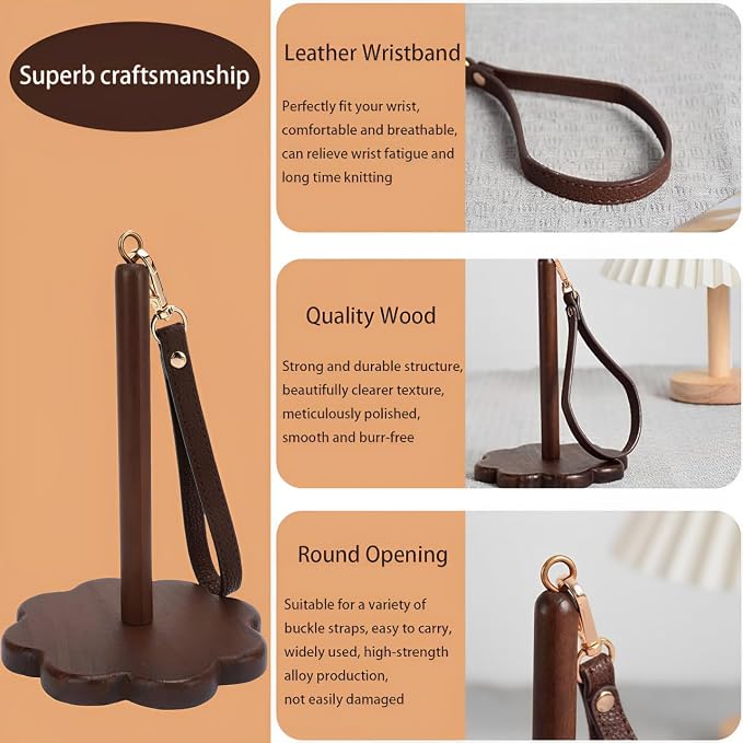 Portable Wrist Yarn Holder for Crocheting and Knitting, Wooden Yarn Ball Minder with Leather Strap, Yarn Spinner Stand for Yarn Storage and Organizer, Crochet Accessories for Beginners and Experts