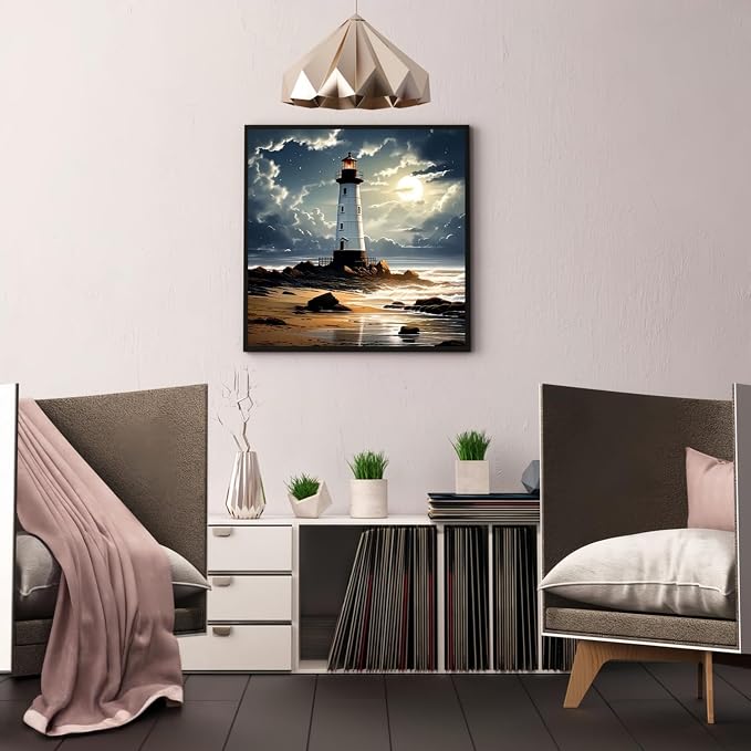 5D Lighthouse Diamond Art kits for Adults Beginners 13.7x 13.7 Inch | Landscape Diamond Painting Kit DIY Full Round Drill Paint by Diamonds Dot Gem Art for Adult, Home Wall Decor
