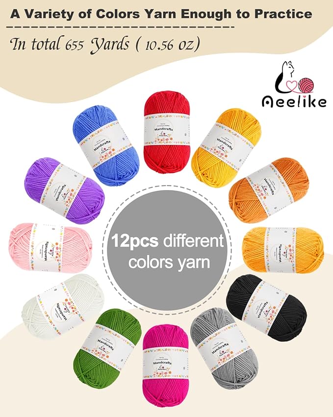 Aeelike Crochet Kits for Beginners Adults Kids, Complete Crochet Set, Black | Crochet Kit for Beginners Young and Old, All-inclusive Kit with Crochet Hooks 655 Yards Yarn Instruction Knit Bag, Ideal Gift