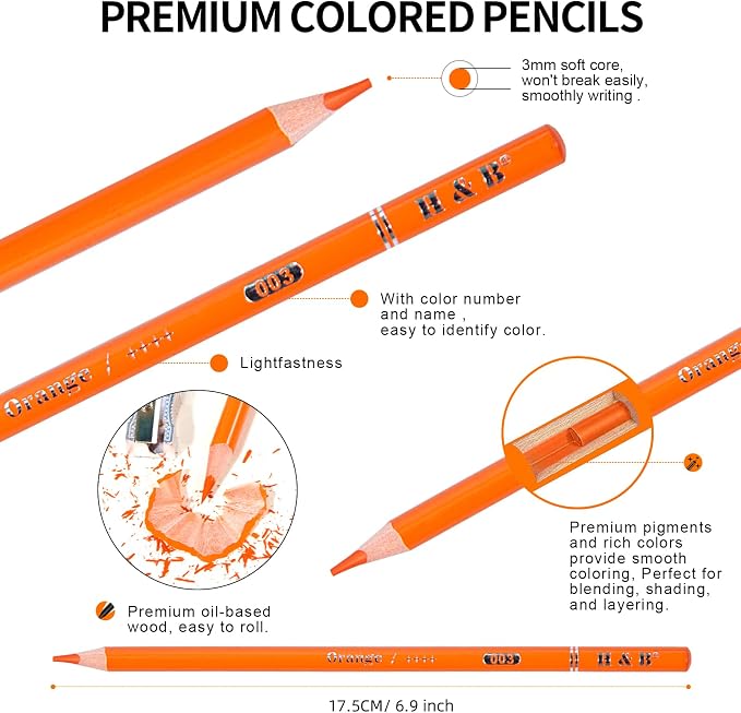 H & B 120 Colored Soft-core Coloring Pencils Set, Coloring Book and Portable Storage Bag for Painting, Art Supplies Gift for Artists Adult Children Beginners