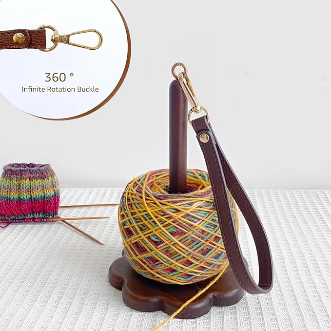 Portable Wrist Yarn Holder for Crocheting and Knitting, Wooden Yarn Ball Minder with Leather Strap, Yarn Spinner Stand for Yarn Storage and Organizer, Crochet Accessories for Beginners and Experts