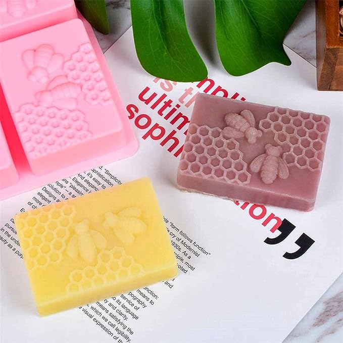 4Pcs Rectangle Bee Silicone Soap Molds for Homemade | Honeycomb Molds,Craft Making,for Chocolate Jelly Candy