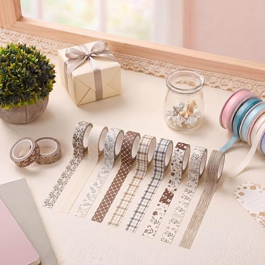 Gueevin 24 Rolls Floral Washi Tapes Set Scrapbook Supplies, Neutral | 15 mm Watercolor Flower Washi Tapes, Back to School DIY Craft Arts, Junk Journaling Planner Gift Wrapping Supplies