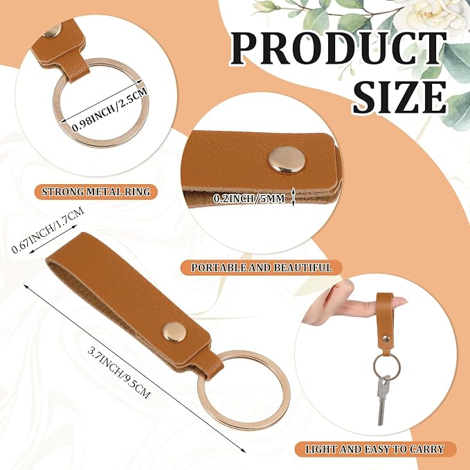 Wavyknot 50 Pcs Leather Keychain Blanks, 3.7 x 0.7 Inches, Bronze