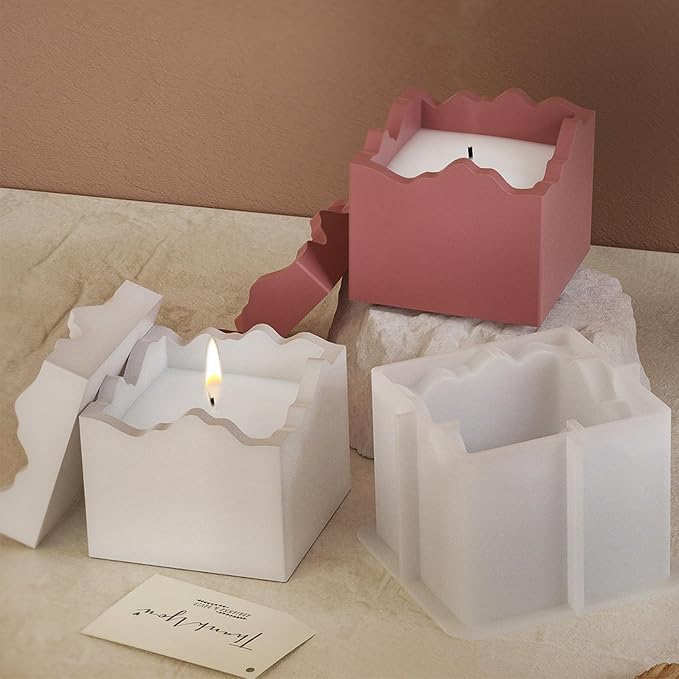 Square Box Mold with Irregular Edges, Creative Candle Vessels Jewelry Holder Resin Concrete Molds, Unique Storage Container Jar Dish Display Silicone Molds DIY Epoxy Resin Art Craft Kit