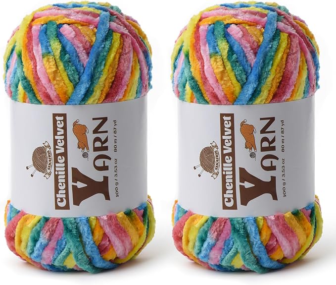Chenille Crochet Neon Yarn 2 Pack