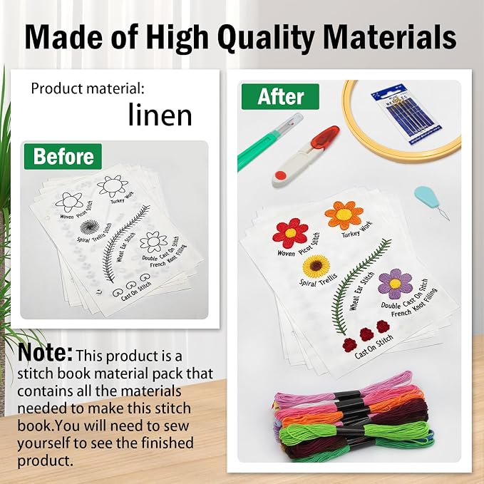 Upgraded Embroidery Stitch Book Kit, 106 Patterns DIY Book Embroidery Kit