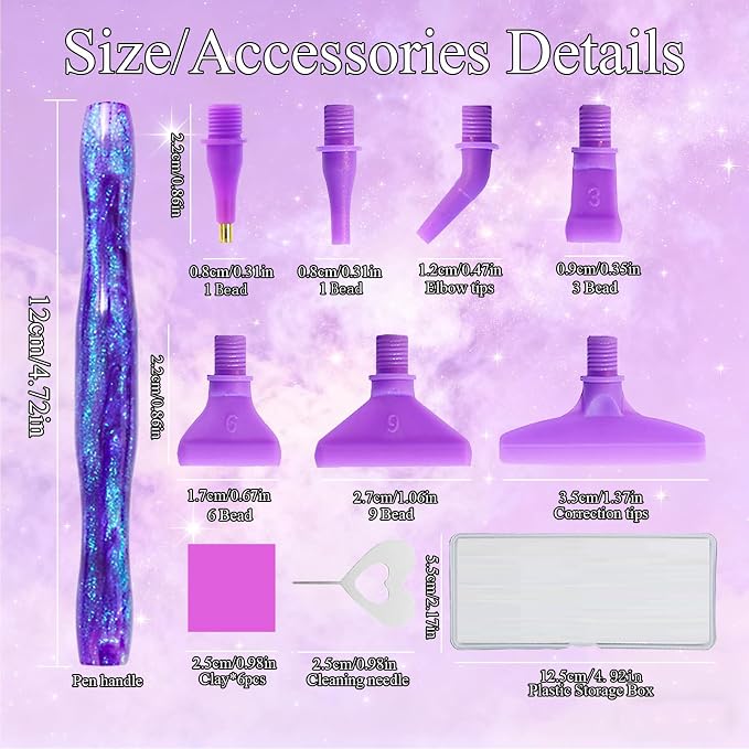 ZYNYXY 16PCS Ergonomic Diamond Art Pens Kits, Resin Diamond Painting Pen with Multifunctional Plastic Screw Thread Tips for 5D Diamond Painting (Starry Purple B)