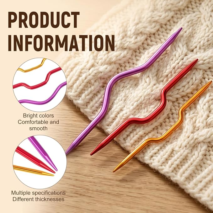 EXCEART Aluminum Bent Cable Needles 3Pcs Set for Knitting Crochet Projects Professional Cable Stitch Holders Yarn Needles Tapestry Tools Smooth Knitting Accessories