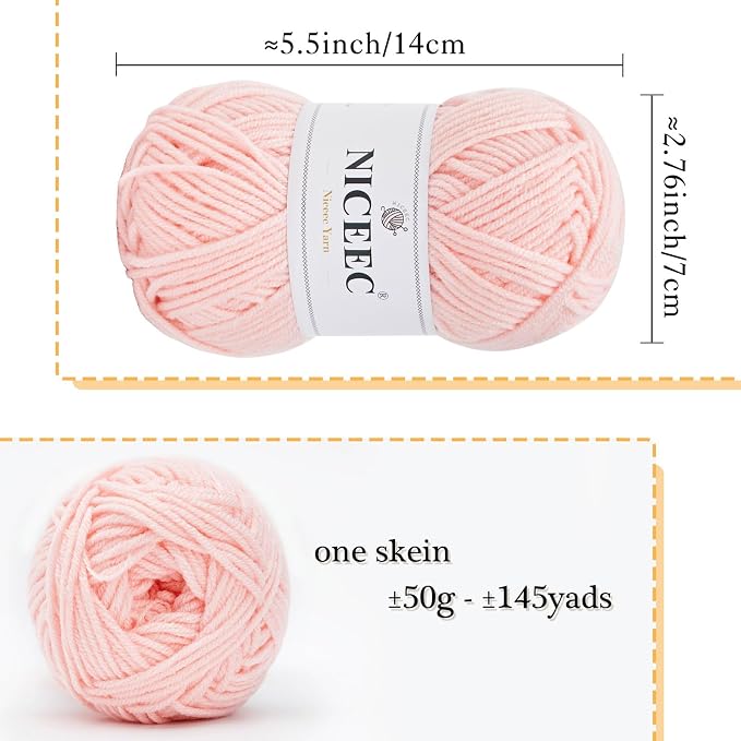 NICEEC 300g Soft Assorted Colors Yarn 100% Acrylic 870yds -Series 18