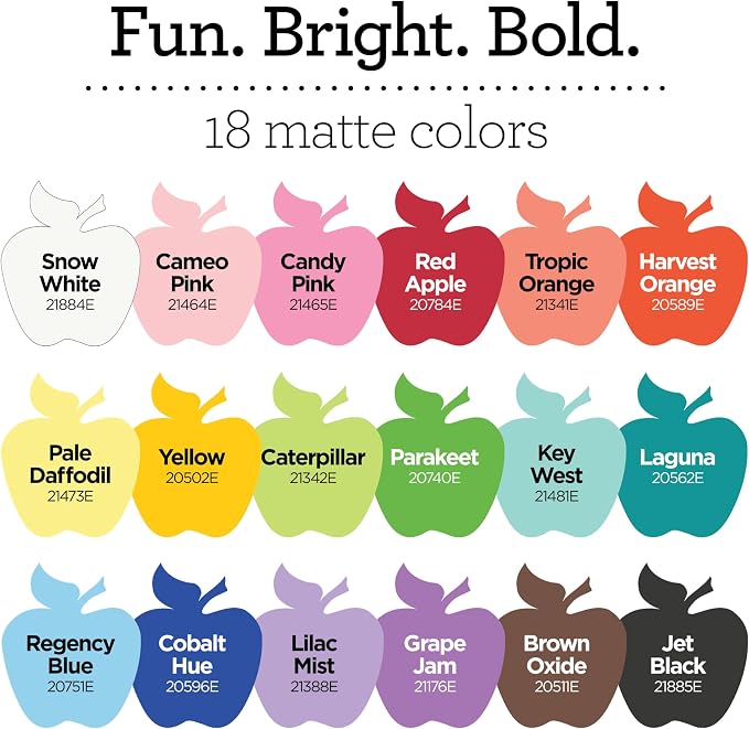 Apple Barrel, Pastel Dreams & Vivid Wonders Collection Acrylic Craft Paint, PROMOTCK, 2 fl oz each, 18 assorted matte colors, 18 count
