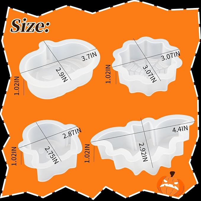 Halloween Candle Molds, Set of 4 Pumpkin Ghosts Bat Soap Molds | Halloween Silicone Molds for Candles Making, Wax, Soap, Clay, Plaster, Epoxy Resin Home Party Decorations DIY Gift