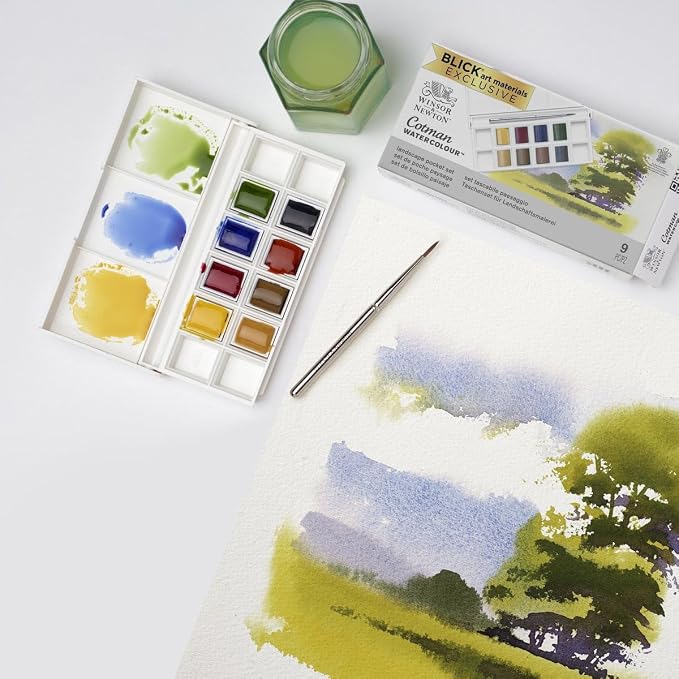 Winsor & Newton Cotman Watercolor Paint Set, 8 Half Pan, Landscape Set | Introductory Watercolor made with Fine Art Pigments, Perfect for Beginners, Lightfast & Permanent, Good Tinting Strength