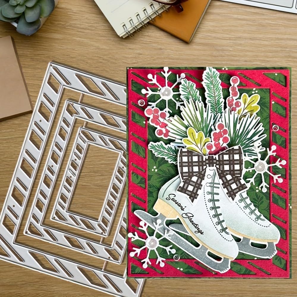 Metal Cutting Die for Scrapbooking - Cut Stencils for DIY Scrapbook Photo Album Decorative Paper Card, Card Making Supplies & Crafting Die Cut (Three Squares 5.5 x 4.3 in)