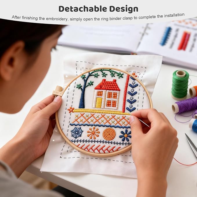 Vipxsa Embroidery Stitch Book Kit for Beginners, 138 Patterns with Embroidery Hoop & 87 PCS Tools, Portable Loose-Leaf Beginner Embroidery Kit Hand Embroidery Starter Kit for Adults DIY Craft Lovers