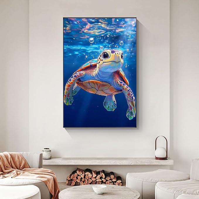 Sea Turtle Framed Paint by Numbers Kit for Adults Beginner & Kids Ages 8-12 | With Frame Canvas 8x12 inch, DIY Acrylic Painting by Numbers Sea Turtle, Stress Relief Craft Kits, Home Wall Decor Gift