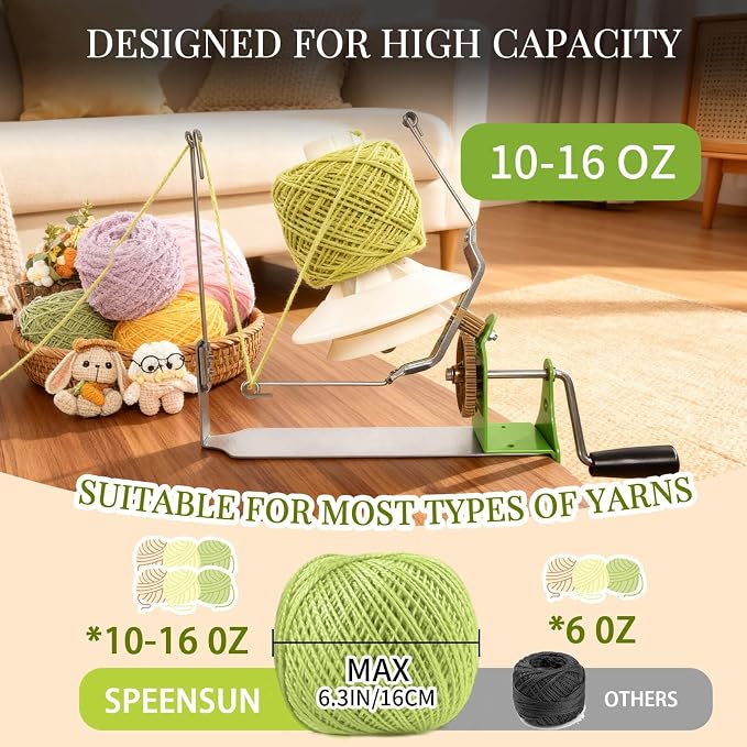 SPEENSUN Large Yarn Winder, 15 OZ Capacity, Heavy Duty Ball Winder | Sturdy Metal & ABS Structure, Easy-to-Install, Makes Center-Pull Cakes for Crocheting and Knitting