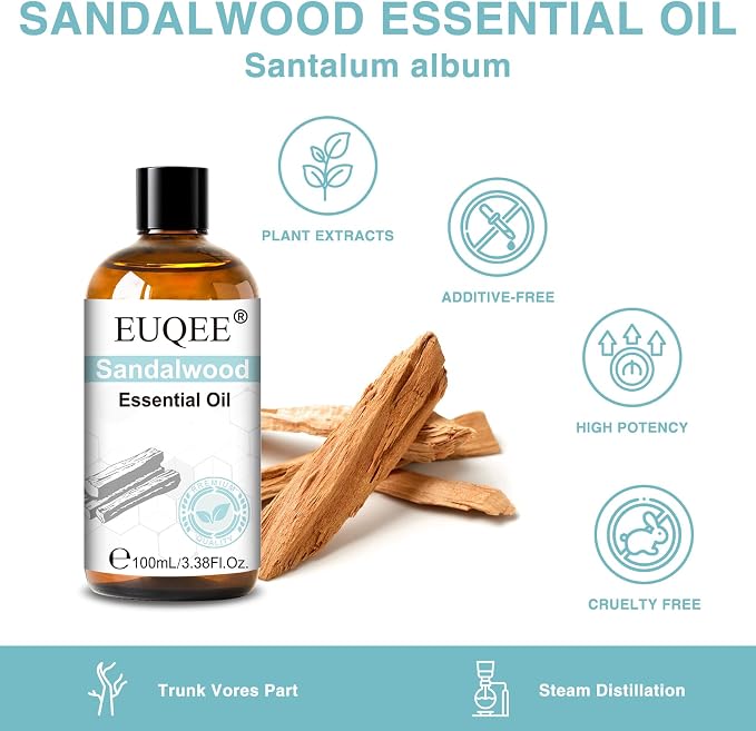EUQEE 100ml Sandalwood Essential Oil for Yoga 3.38 Fl Oz