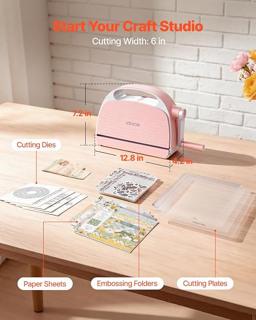 VEVOR Manual Die Cutting and Embossing Machine, 6" Opening, Portable Die Cut Machine Set with Cutting Dies, Embossing Folders, Paper Sheets, Cutting Plates, for Scrapbooking, Card Making, Crafting