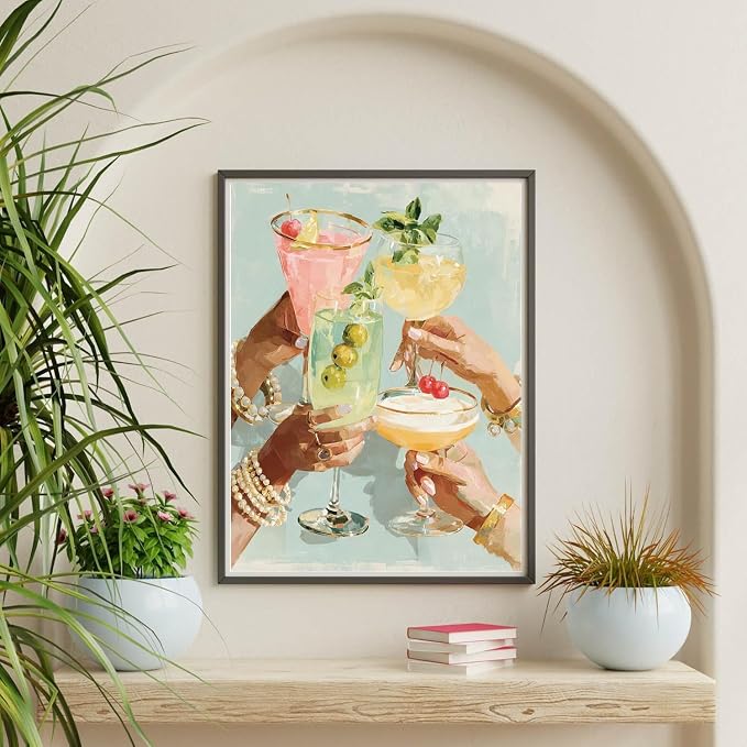 Girly Cocktail Paint by Numbers Kit for Adults Framed Canvas Frameworkless
