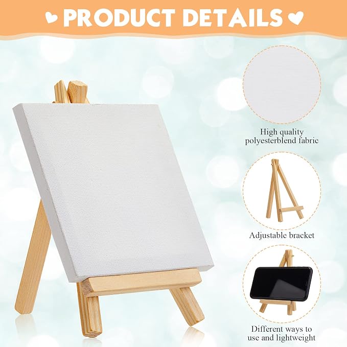 Mimorou 32 Pack Mini Canvas with Easel for Painting Wood, 5 x 5 Inch
