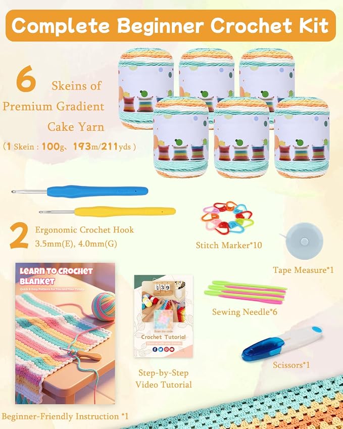 Aeelike Crochet Kit for Beginners,Knitting a Blanket with Cake Yarn