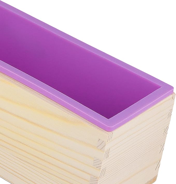 4PCS 42oz Silicone Soap Kit, Purple Rectangular Silicone Loaf Soap Making with 4 Wooden Boxes and 4 Lids, DIY Supplies for Soap Making