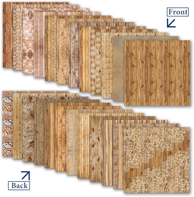 Wooden Texture Scrapbook Paper for Scrapbooking, 24 Sheets Double Sided Decorative Craft Patterned Paper for Junk Journals Greeting Cards 12x12 in
