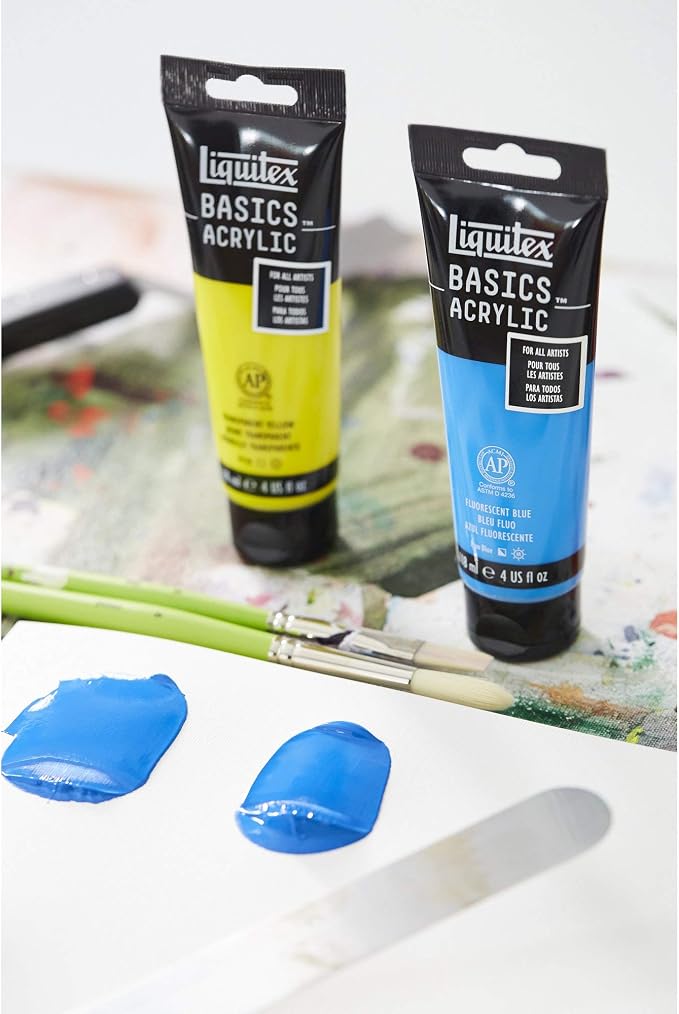 Liquitex BASICS Acrylic Paint, 4-oz Tube, Fluorescent Pink | Medium Viscosity, Satin Finish, Lightfast, Fine Art Pigments, Range of Opacities, Easy Blending