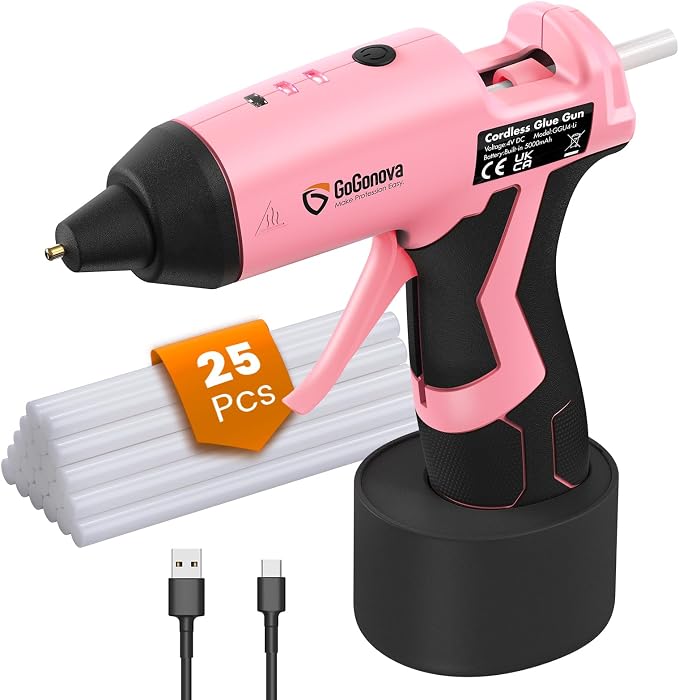 GoGonova Cordless Hot Glue Gun Kit, 5Ah Battery, Includes 25 Glue Sticks