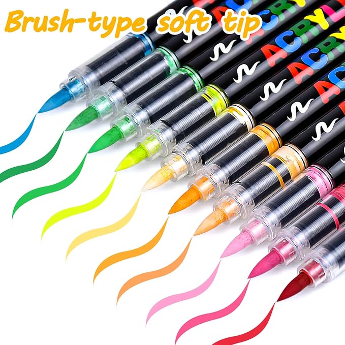 168 Colors Acrylic Paint Markers Brush Tip, Colored Paint Pens Set with Direct-Liquid Ink Control System, Water-Based Coloring Markers for Rock Painting, Fabric, Wood, Wood, Art Supplies