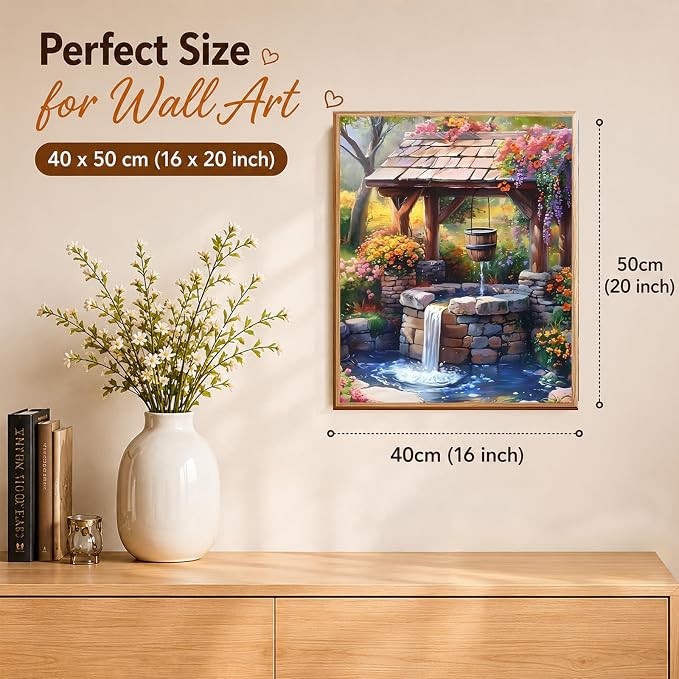 AUKELHJ Paint by Numbers Kit for Adults Beginner, Water Well, 16X20 Inch | Paint by Number for Adults, Beginner Friendly, High-Definition Color Canvas, Stress Relief, Home Decor, Gifts, Unframed