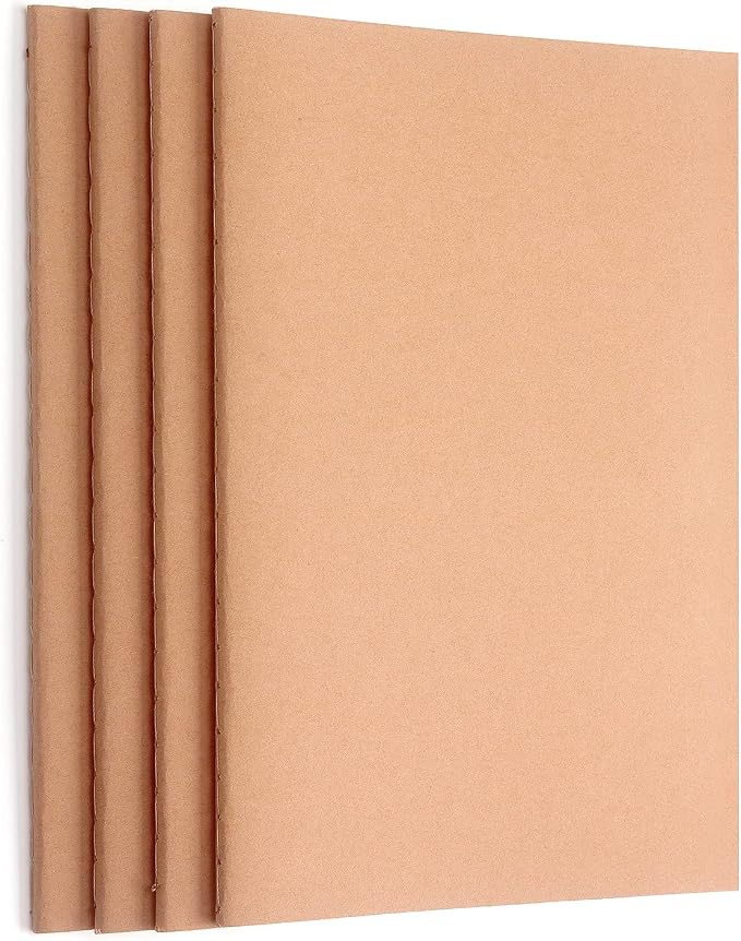 ZZTX 4 Pack Blank Kraft Notebooks A5, 36 Pages, 8.3 X 5.5 Inch