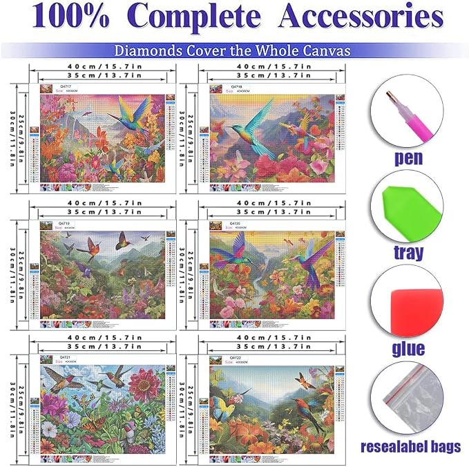 DOTSOPS 6 Pcs Flowers Bird Diamond Painting Kits Art Adults Painting Kits | Crafts DIY 5D Diamond Art Packs Kits,Full for Adults,Beginner Home Wall Decoration Gift 11.8 x 15.7 Inches