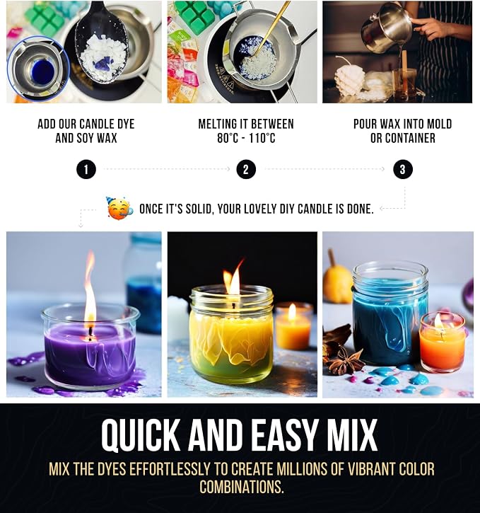 Craft911 Candle Color Dye - 24 Colors (3g Each) for Soy Wax Candle Making