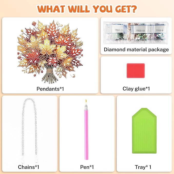Bowetile Maple Leaf Diamond Art Hanging Kits for Adults, Autumn Diamond Art Suncatchers, 5D Special Shape Fall Diamond Painting Pendant Window Ornament Halloween for Home Door Wall Decor