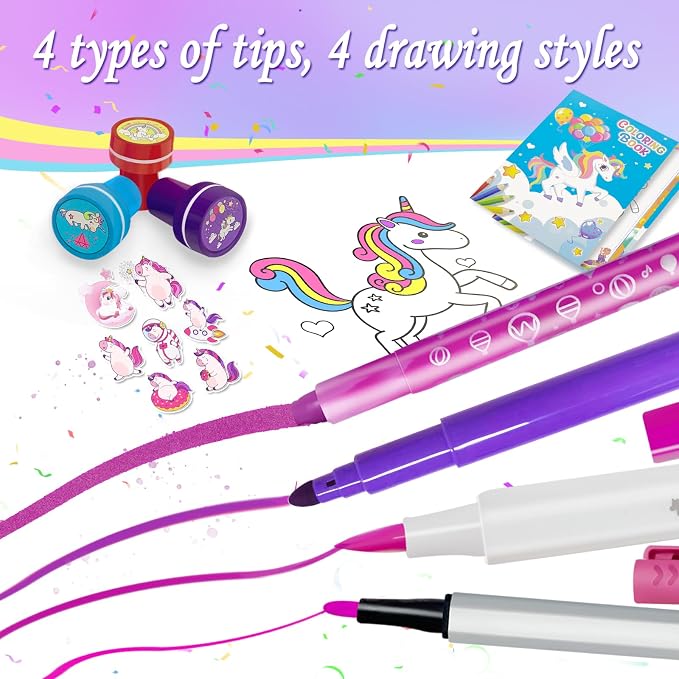56 PCS Washable Scented Markers Set with Glitter Pencil Case, Kids Art Set