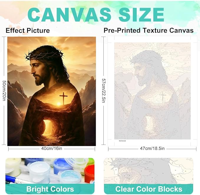cviokrdu Jesus Paint by Numbers Kit for Adults - Christians Adult Paint by Number Kits on Canvas, Religion DIY Oil Painting for Gift Home Wall Decor (16x20inch)