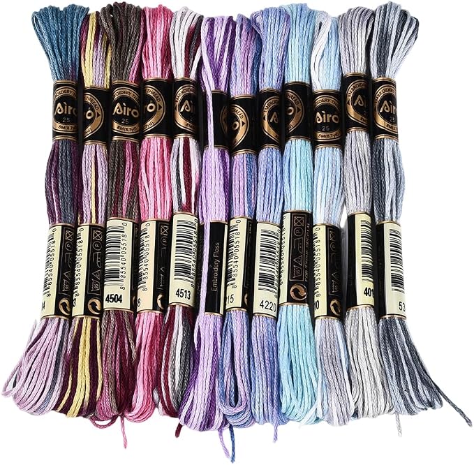 12 Skeins 105 Yards Cross Stitch Floss Variegated Embroidery Thread Bulk 6 Ply Polyester Colorful Purple Friendship Bracelet String for Sewing Making Needlecraft Knitting Clothes Stitching