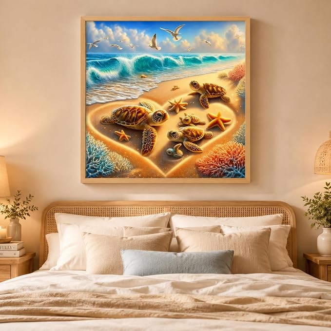 Beach Diamond Painting Kits for Adults Beginners Turtles Gem Painting | 5D Diamond Art Painting for Adults, Gem Art Kits for Adults, Paint by Diamonds DIY Wall Decor Gift13.78X13.78Inch