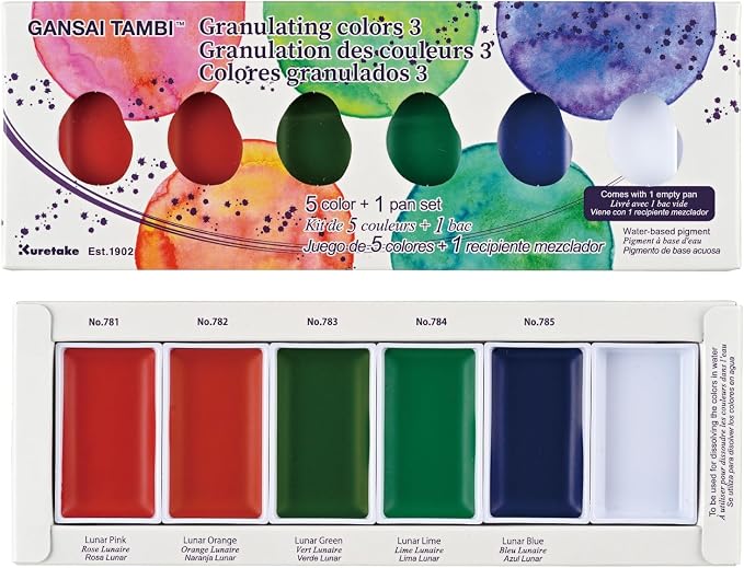 Kuretake Gansai Tambi GRANULATING COLORS 3, 5 Color Set, Made in Japan